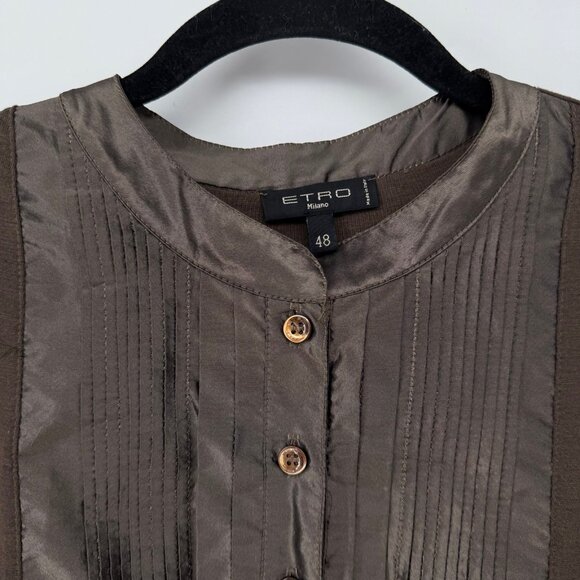 Etro Women's Size 48 Brown Viscose Silk Italian Button Up Blouse - Picture 2 of 6